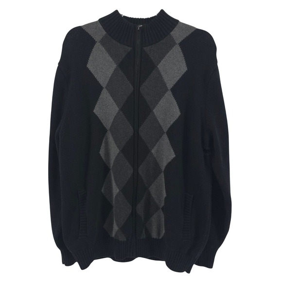 Bowen and Wright Sweater Argyle Zip Preppy‎ Grandpa Chunky Academia Mens L FLAW
